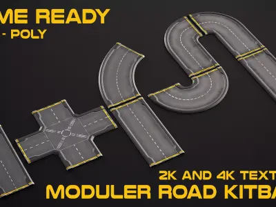 Sci-fi Modular Road Kitbash PBR  Low-poly 3D model