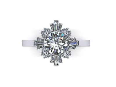 Cluster ring with Rounds and Baguettes 3D print model