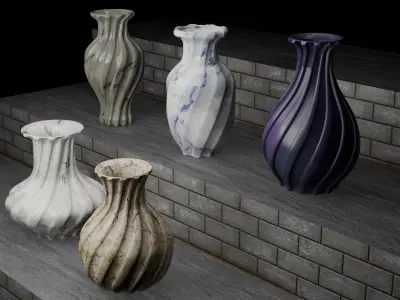 Elegant Modern Vases Pack Marble Finish - Different Textures 3D model