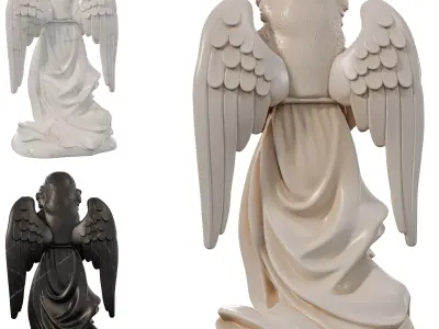 Praying Angel Girl Sculpture Standing Devotion Pose Low-poly 3D model