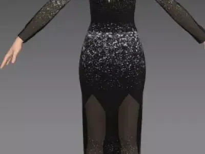 two pieces blouse and skirt black color matte look modern Low-poly 3D model