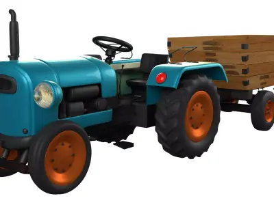 Tractor Trolley Low-poly 3D model