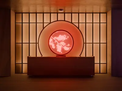 Low Poly Japanese Neon Sakura Lamp  Game Ready PBR Low-poly 3D model