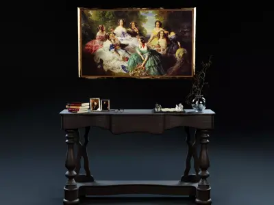 Retro Livingroom Decoration - sideboard and painting 3D model