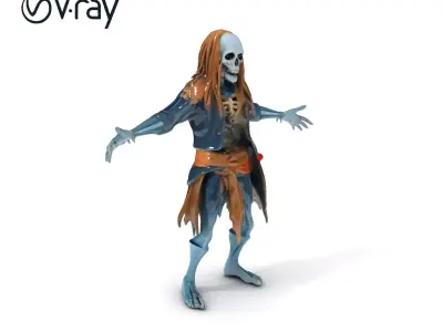 Skeleton Pirate D Character Model with MixamoCompatible Riggi... Low-poly 3D model