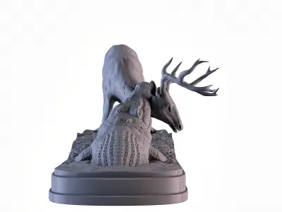 Crocodile attack Deer 3D print model