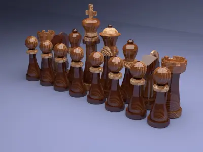 Chess set wooden piece Free low-poly 3D model