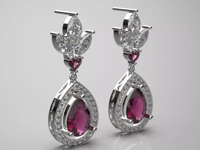Ruby Rhodolite and Diamond Teardrop Dangle Earrings je0016 3D print model