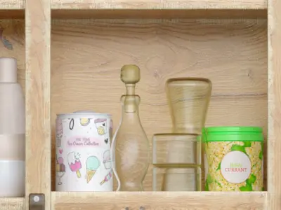 Set-168 wooden cabinet with dishes 3D model