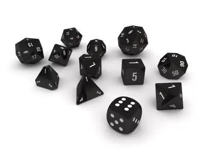 Polyhedral Dice Set - Black Low-poly 3D model