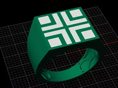 Mens Black Enamel Geometric 16 mm Signet  Ring 7 3D print model