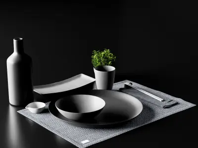 Japanese minimalist Sushi set with Plant from Chalk and Moss 3D model