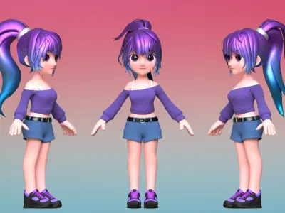 Poppy Cartoon Character Low-poly 3D model
