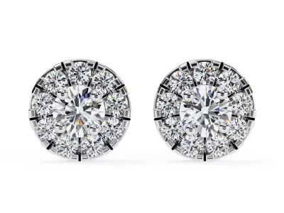 Halo Round Diamond Stud Earrings 3DM STL Luxury CAD Model 3D print model