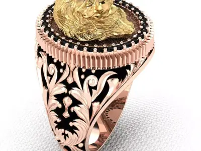 modern usa Ring Lion with diamonds 3D print model