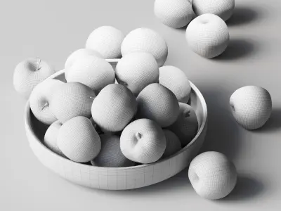 Apples in a wooden bowl Low-poly 3D model