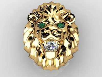 Diamond King Lion Ring 3D print model