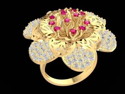 Luxury Floral Ruby Diamond Cocktail Ring for Women 3D Model 1234 3D print model