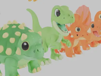 Cute Cartoon Dinosaur Pack Low-poly 3D model