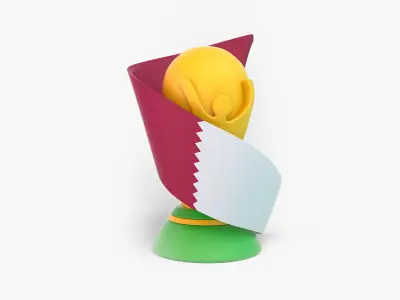 Trophy and Qatar Flag 3D model