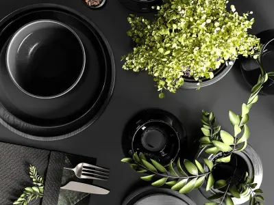 Table setting in black colors 3D model