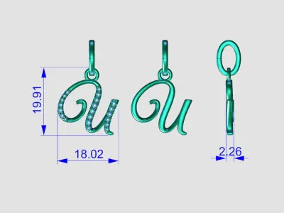 Initial Letter U Alphabet pendant 3D print model