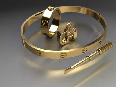 LOVE BRACELET RING AND EARRING 3D PRINT MODEL 3D print model