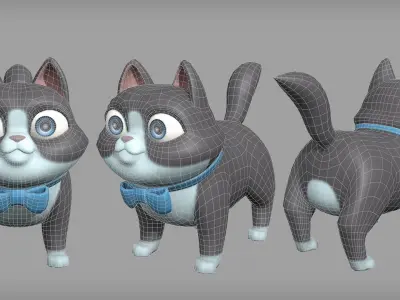 Cartoon cat character base mesh Low-poly 3D model