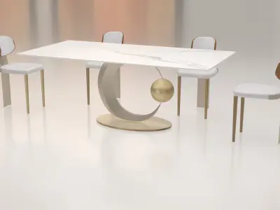 Luxury Marble Dining Table Set Low-poly 3D model