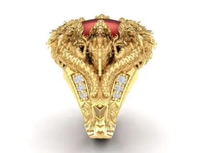 Dragon Head Gemstone Men Ring 2003 3D print model