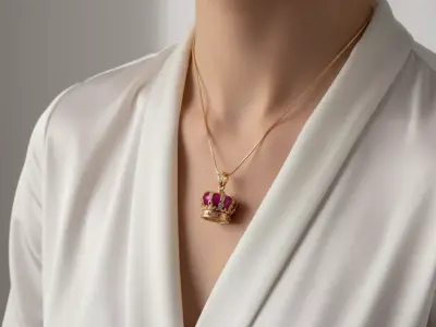 Royal Crown Elegance 18K Gold Pendant Necklace 3D print model