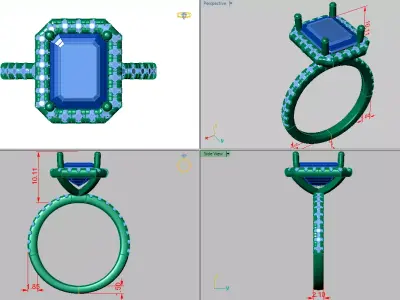 emerald cut halo solitare ring  3D print model