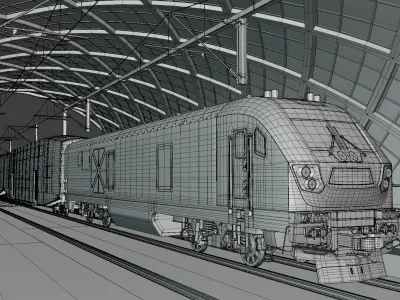 Elevated station with BiLevel train 3D model