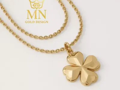 Golden Clover Charm Necklace Timeless  Luck Jewelry  3D print model