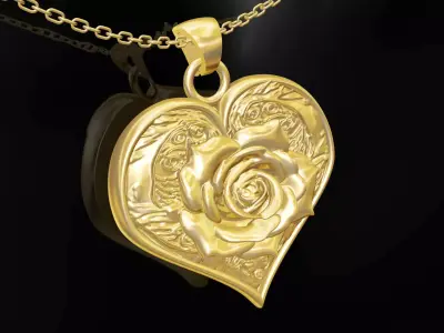 Rose Heart gold pendant jewelry 3D print model