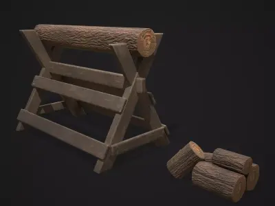 Wood Log Saw Horse Low-poly 3D model