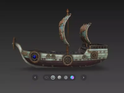 Stylized Steampunk Airship Galleon  High Poly Fantasy Ship Low-poly 3D model