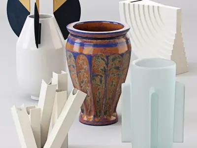 Vases set orange vase - art deco 3D model