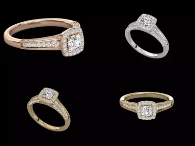 Cushion Halo Diamond Engagement Ring CAD Design Luxury Style 3D print model