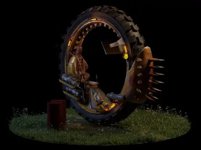 Postapocalypse Monowheel Low-poly 3D model