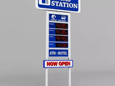 Gas station price sign totem low poly Low-poly 3D model