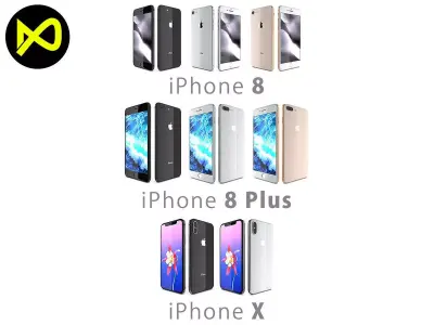 Apple iPhone X And iPhone 8 And iPhone 8 Plus All Colors 3D model
