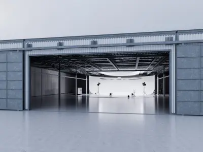 White hangar studio scene Low-poly 3D model