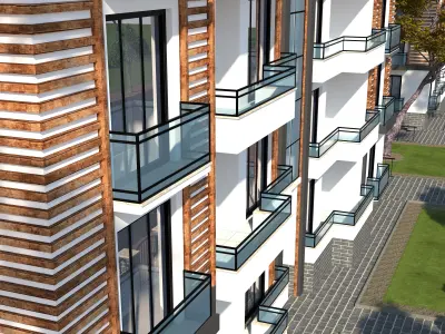 Building apartment with grassy area 3D model