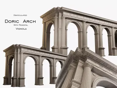 Arch in classical Doric Denticulated order With Pedestal Vignola 3D model