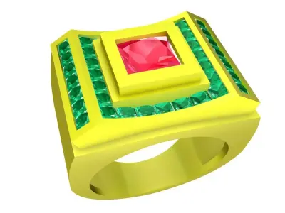 Luxury Square Gemstone Mens Ring 3D Jewelry Model 5075 3D print model