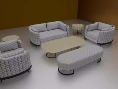 Realistic Luxury Sofa Set  High Quality 3D Model 3D model