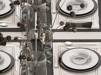 Solemn table setting in eco style from dried flowers and decor 3D model