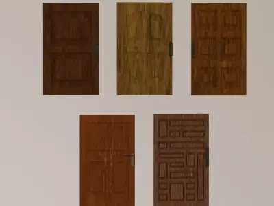5 Modern Wooden Doors Pack Low-poly 3D model
