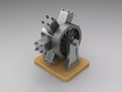  Pneumatic 6 Cylinder Radial Engine Free 3D model